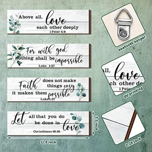 Accents | New 4 Pieces Bible Verses Wall Decor Rustic Christian ...